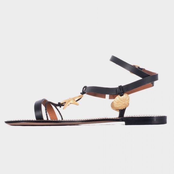 Valentino Black Leather Sea Element Sandals 40/10 - Picture 4 of 14